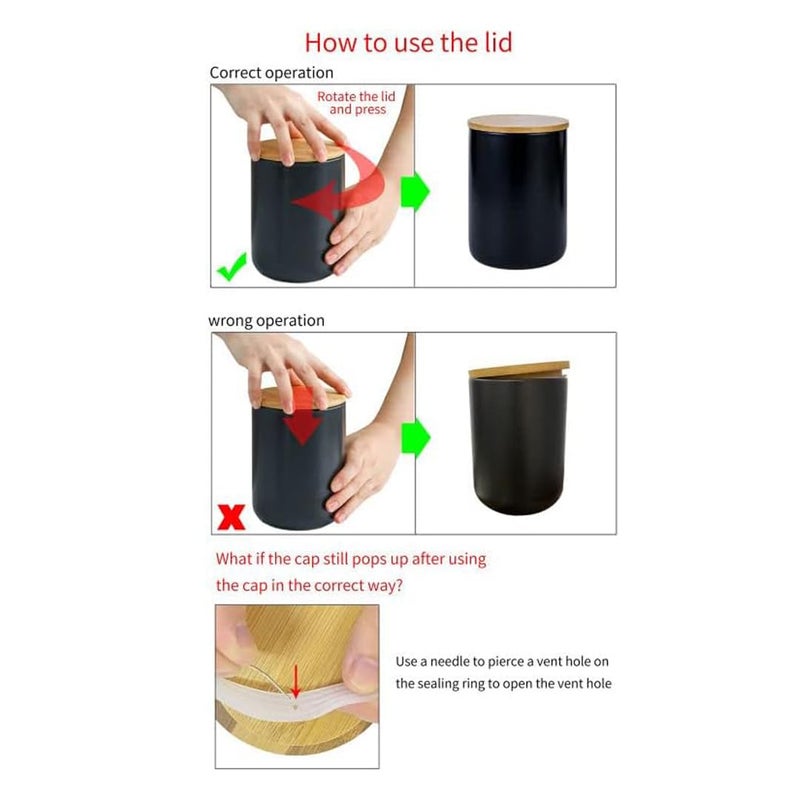 MilkyWay Ceramic Food Storage Jar Canister Modern Design Food Canisters with Airtight Seal Bamboo Lid, Loose Tea Coffee Spice Nuts Snacks Storage Jar Canister (Black 27.05oz/800ml) - Image 4
